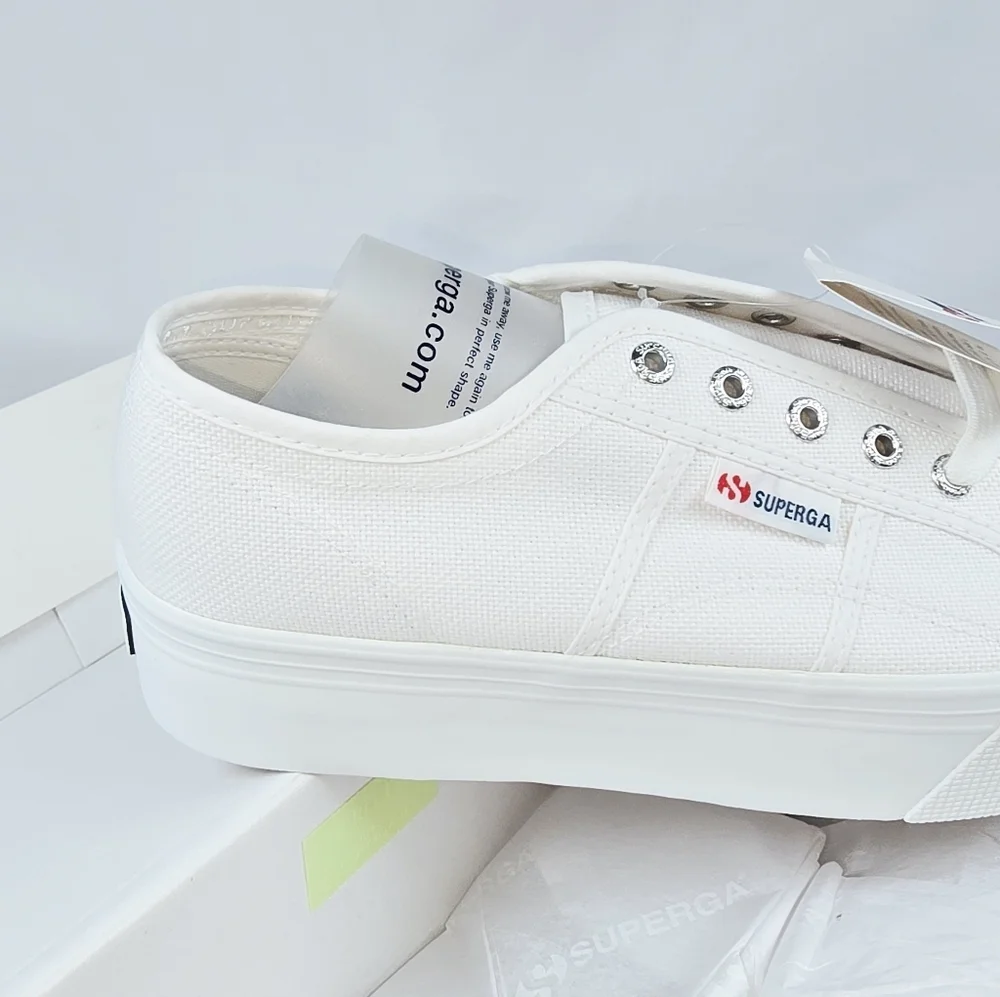 Superga | 2790 Cotw Platform Cotton Canvas Sneakers In True White Size EU42 NWB!